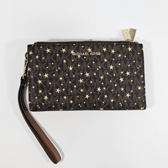 MICHAEL Michael Kors Adele Star Embellished Logo Smartphone Wallet Brown Gold - Picture 1 of 10
